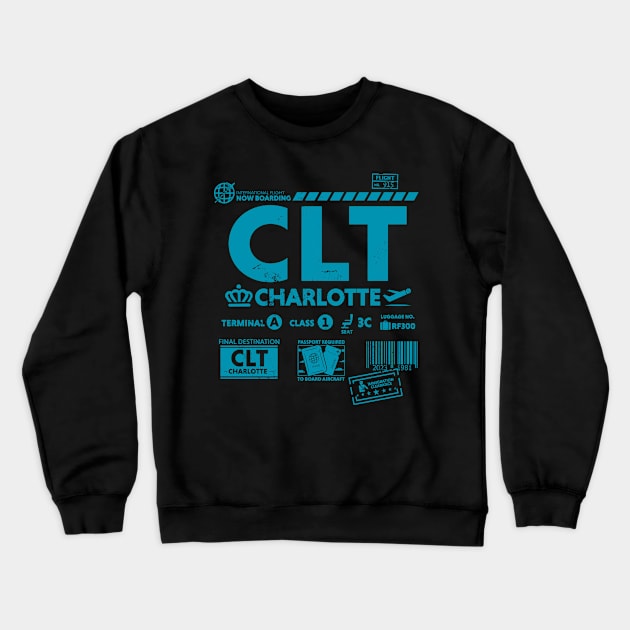 Vintage Charlotte CLT Airport Code Travel Day Retro Travel Tag Crewneck Sweatshirt by Now Boarding